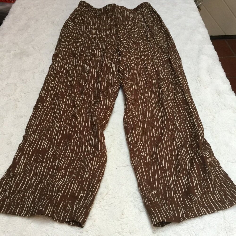 Vintage K.D Spring Women's High Rise Cropped Pants Medium Brown Printed Rayon